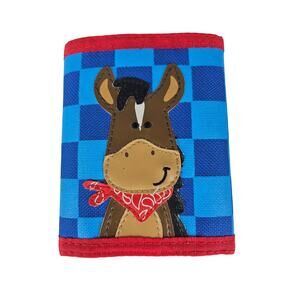 STEPHEN JOSEPH KIDS BLUE CHECKER HORSE WALLET TRIFOLD STYLE SIZE 4.5X3.5